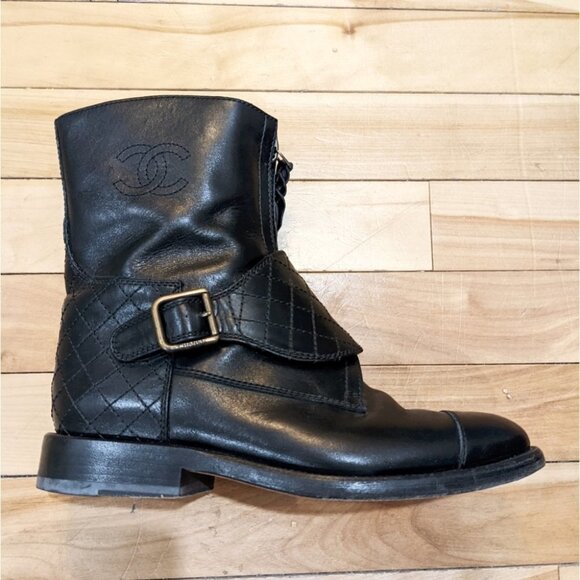 Chanel | Quilted Leather Harness Logo Boots - Picture 1 of 12